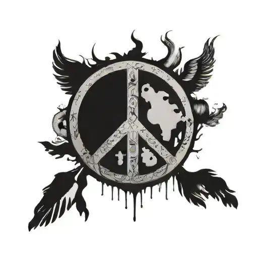 Peace Symbol With Hippie Style And The Beatles References
