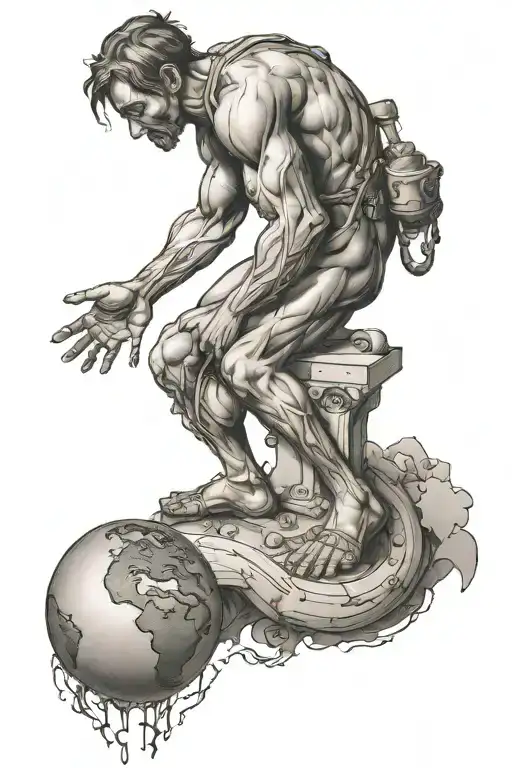 Atlas Holding The Earth On Shoulders And Stairs