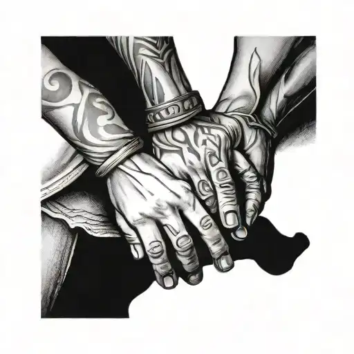 Father And Daughters Holding Hands