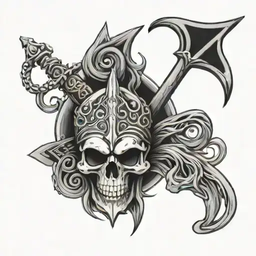 Shivas Trident Wrapped With Rope And A Skull On The Middle Point