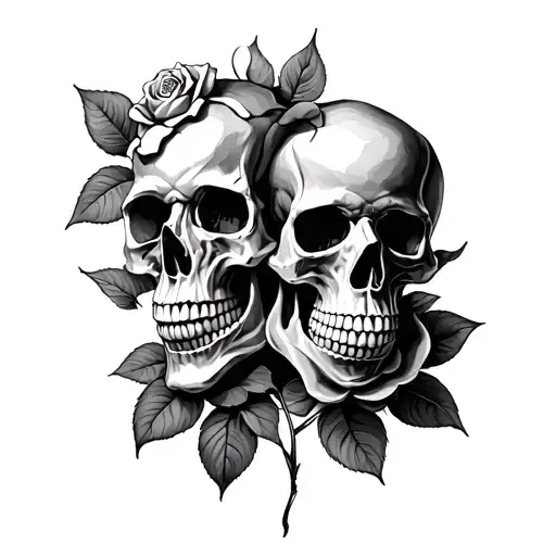 Skulls Rose Intertwined Symbolizing Love
