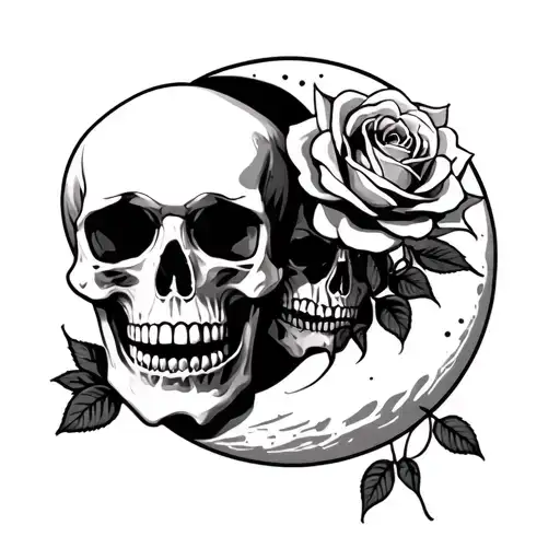 Skulls Rose Intertwined Symbolizing Love You To The Moon