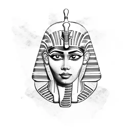 A Sketch-style Portrait Of Maat The Egyptian Goddess Surrounded By Black Cat Silhouettes