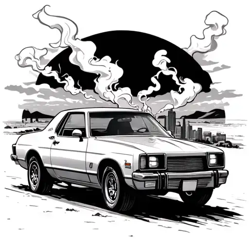 Car Smoking Weed On A Dark Desert Highway Driving Towards A Far Off City