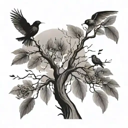 Tree Interwind With Birds