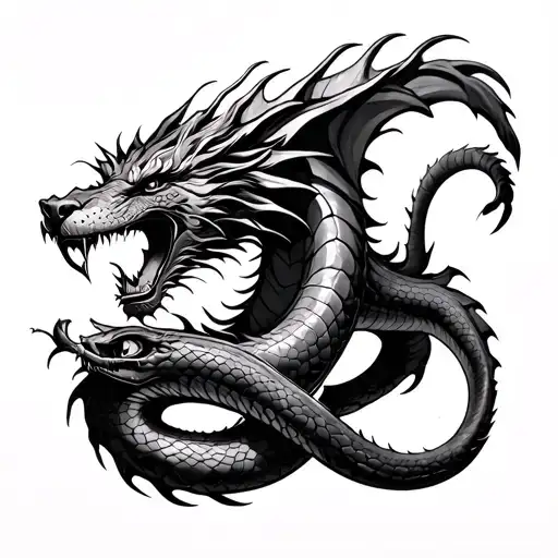 Dragon Attacking A Snake Attacking A Lion