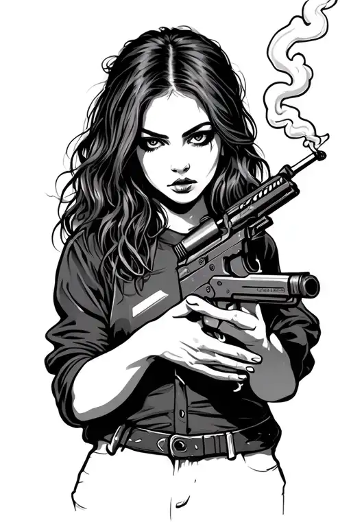A Gangster Girl Standing Whit A Ak47 And Smoke A Joint