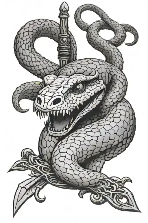 A Snake With A Sword That Pierces The Head