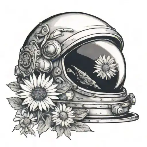 Astronaut Helmet With A Daisy Growing Inside