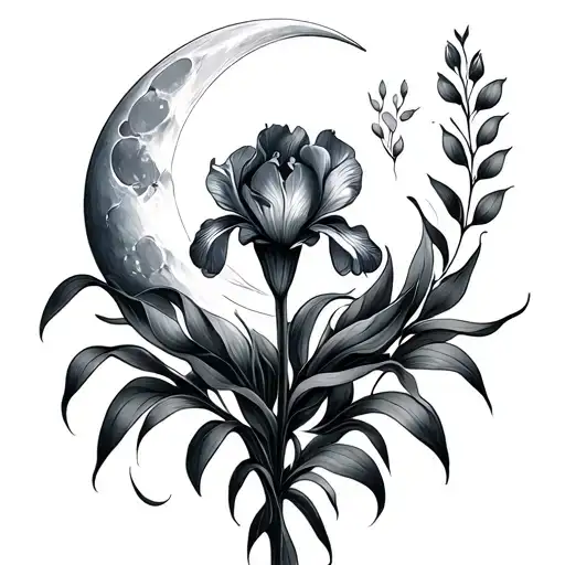 Cresent Moon And Iris Flower
