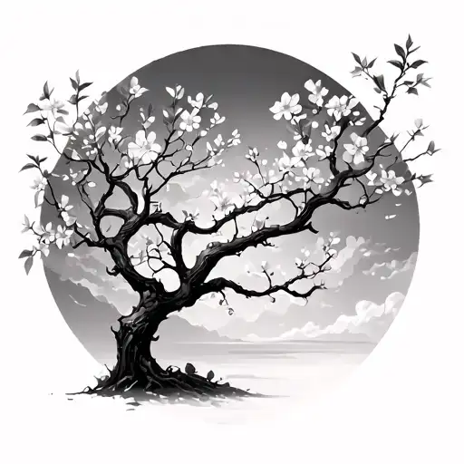 Cherry Blossum Tree In The Wind