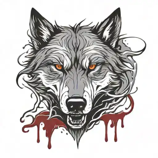Wolf Head Face On Snarling Dripping Blood