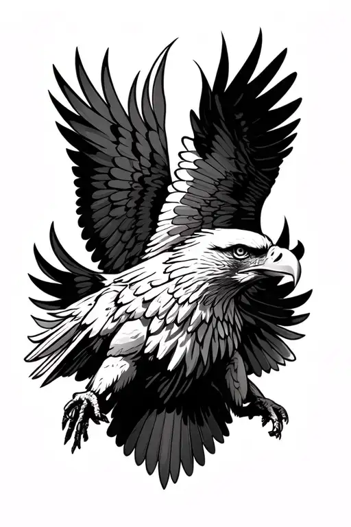 Eagle Flying With Wings Spread Out Faced Down