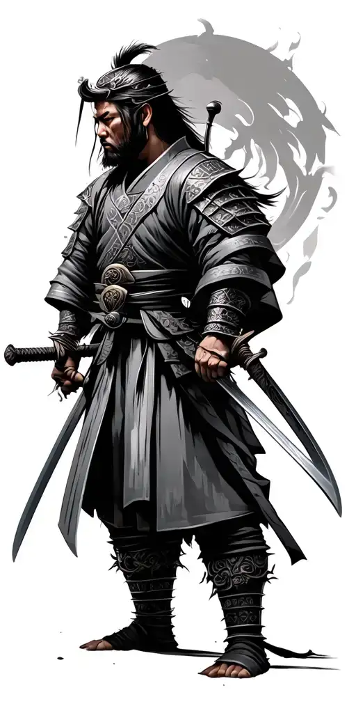 Two Sword Samurai Warrior Standing