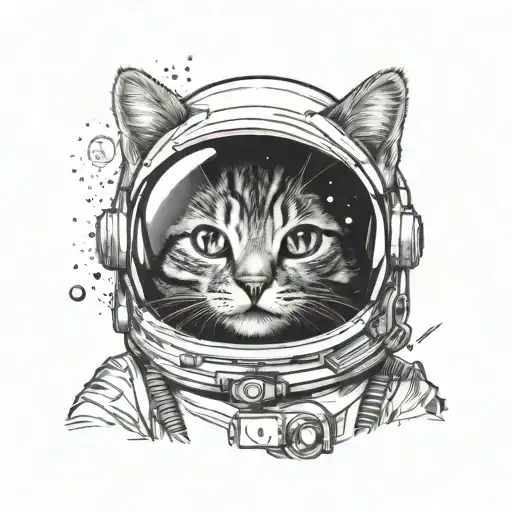 Space Cat Astronaut Only Very Simplist Lines No Shade