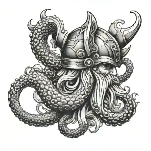 Viking And Octopus Wrapping Its Tentacles