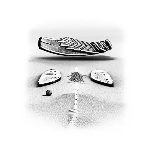 A Bike Tire Track Leading To A Cricket Bat On A Sandy Beach