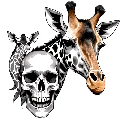 Giraffe And A Skull Head Tattoo Holding