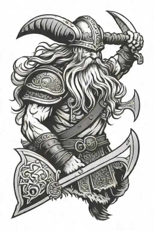 Viking Warrior Wielding Bearded Axe