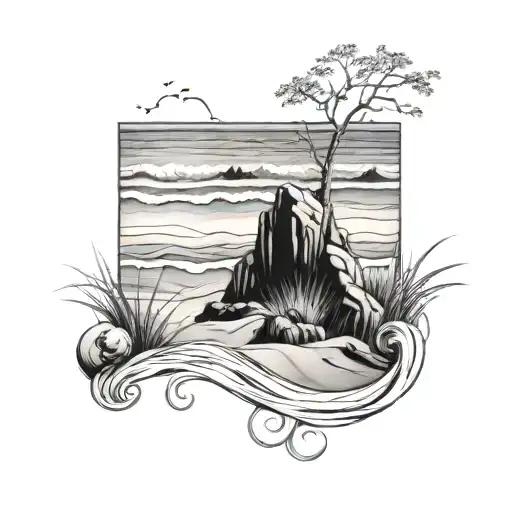 Beach Sea Rocks Sand Waves Grass