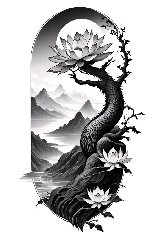 Phoenix Lotus Flower Tree On Side Of Mountain