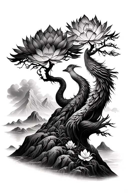 Phoenix Lotus Flower Tree On Side Of Mountain