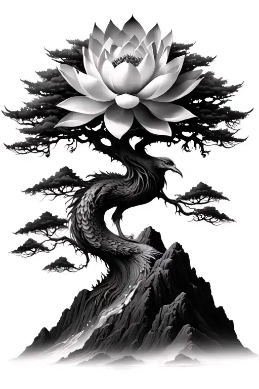 Phoenix Lotus Flower Tree On Side Of Mountain