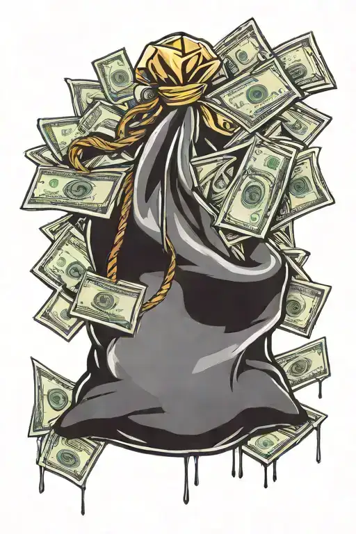 Hand Holding Money Bag Full With Money Flying Around