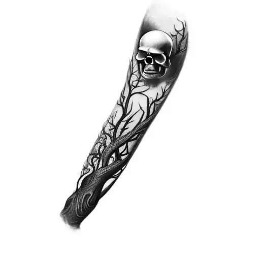 A Sleeve With A Skull And Tree