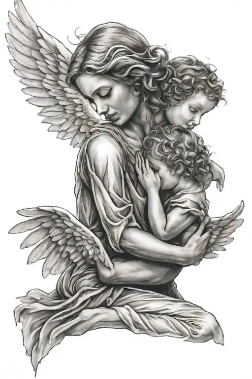 Angel Mother Embracing Her Child Surrounded By Light