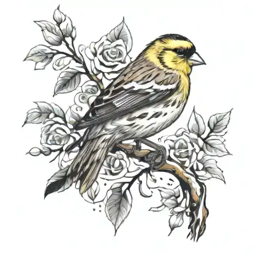 Golden Finch On Branch Music Notes