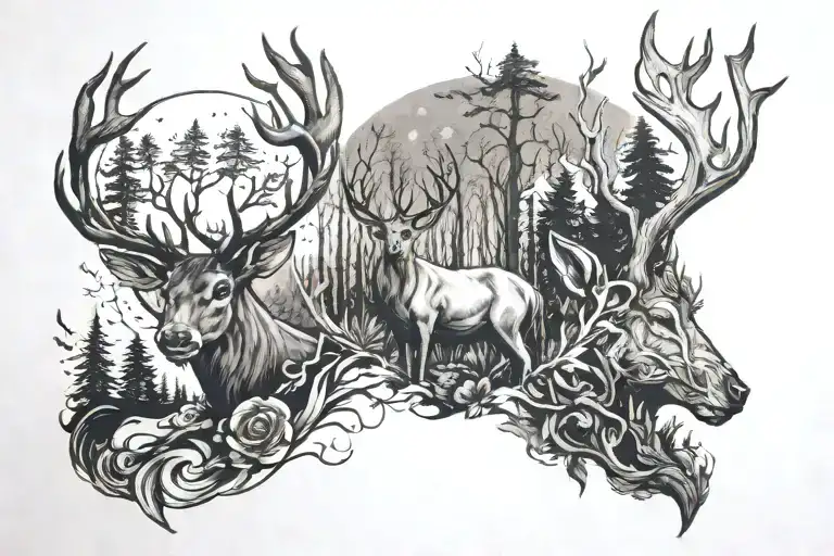 The Creatipn Of Adam And Deer And Forest And Brain