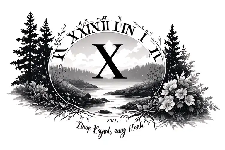 Roman Numeral Birthdate With Surround Nature Scene