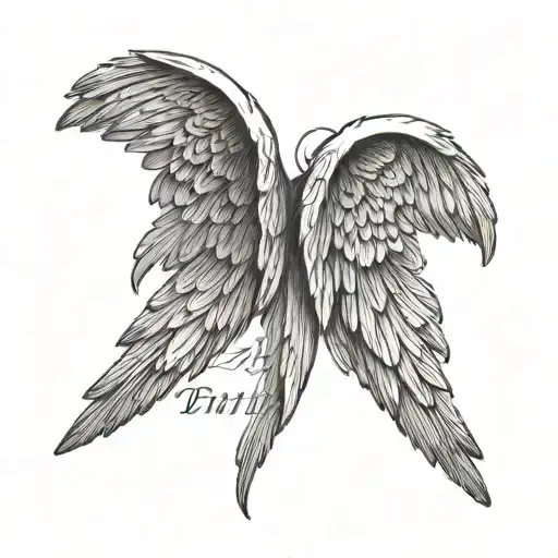 Angel Wings With Words In It And Clouds Behind