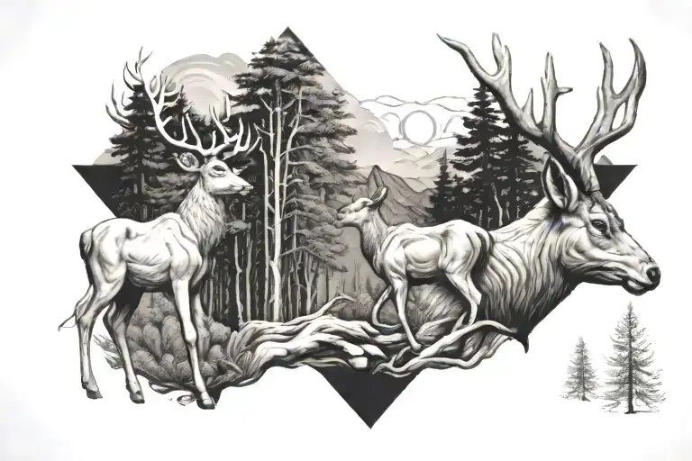 The Creation Of Adam And Deer And Forest And Brain