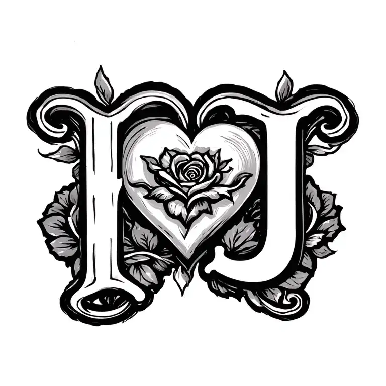 Black And White Letters H-j Within A Heart