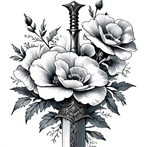 Dagger With Lysianthus And Coquelicot Flowers Covering