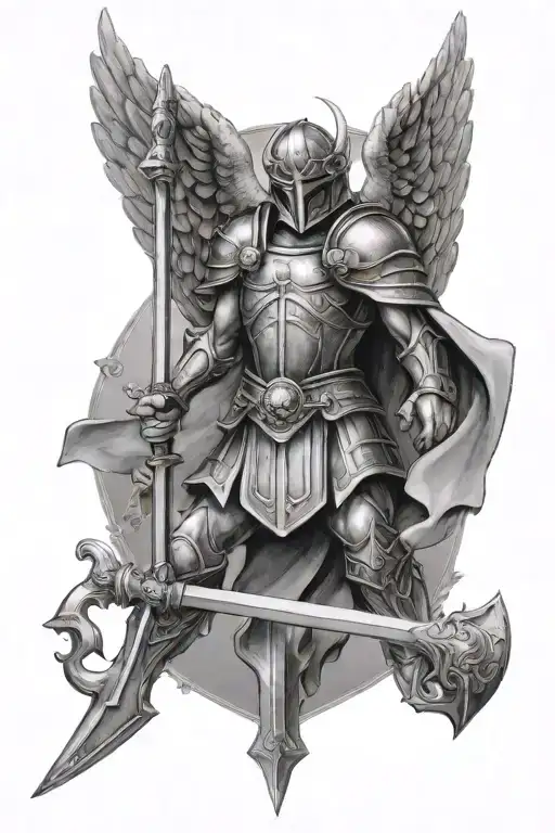 St Michael Archangel In Armor With Hammer Breaking Evil