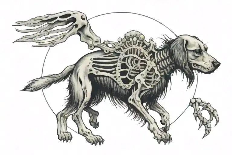 A Dog Skeleton Chasing A Rabbit Skeleton In A Circle