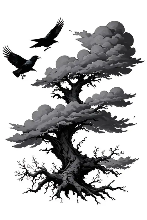Sematary Crows Flying Tree Branch Clouds Surrounding