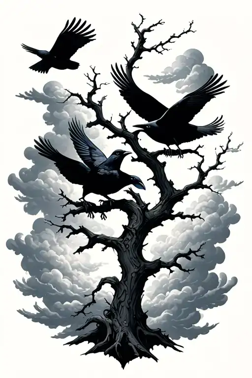 Sematary Crows Flying Tree Branch Clouds Surrounding