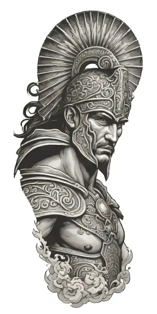 Greek Warrior Surrounded By Dark Clouds