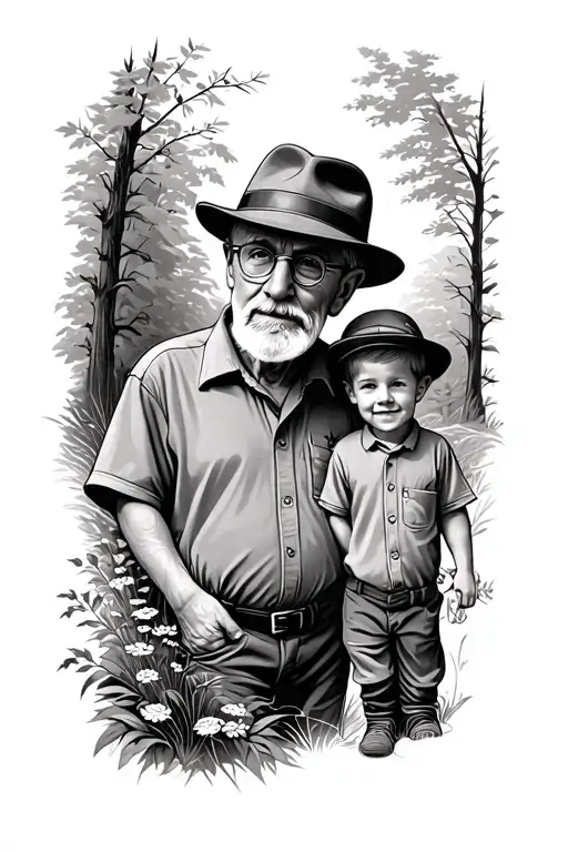 Grandad With Trilby And Grandson Nature Walk