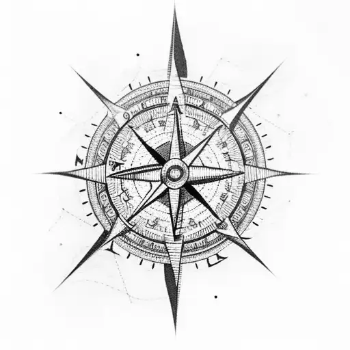 Nautical Compass With Background Of Mountains And Waves