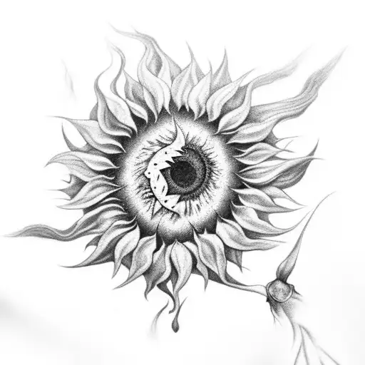 A Black And Grey Tattoo Of A Sunflower Breaking Through Torn Flesh