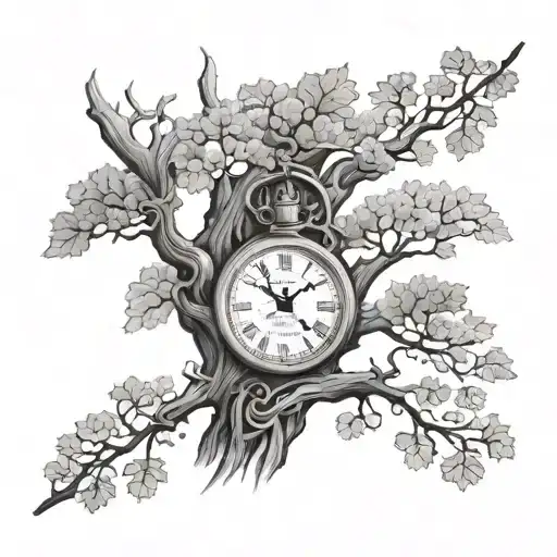 Oak Tree Branches With Three Clocks Integrated Into It For An Arm Sleeve