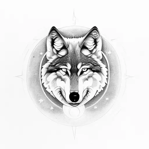 Wolf With The Sun And Moon In The Background And The Word Fearless Underneath