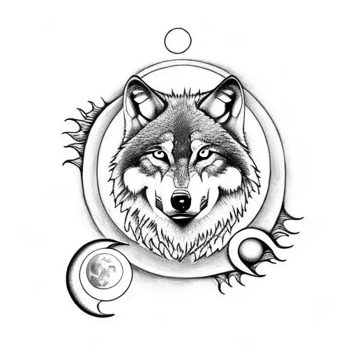 Wolf With The Sun And Moon In The Background And The Word Fearless Underneath