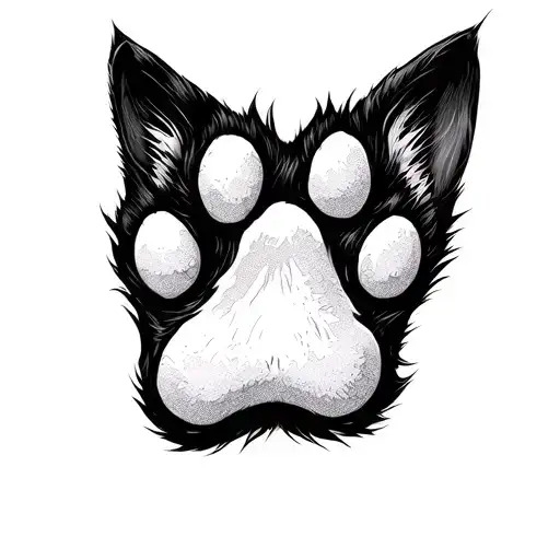 Cat Paw Print And Cat Ears Outline