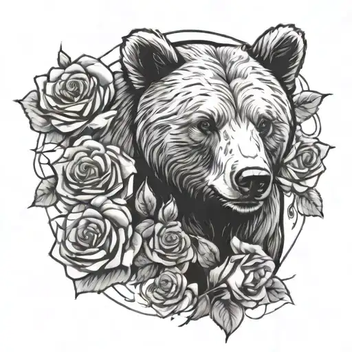 Bear Cub Surrounded By Red Roses